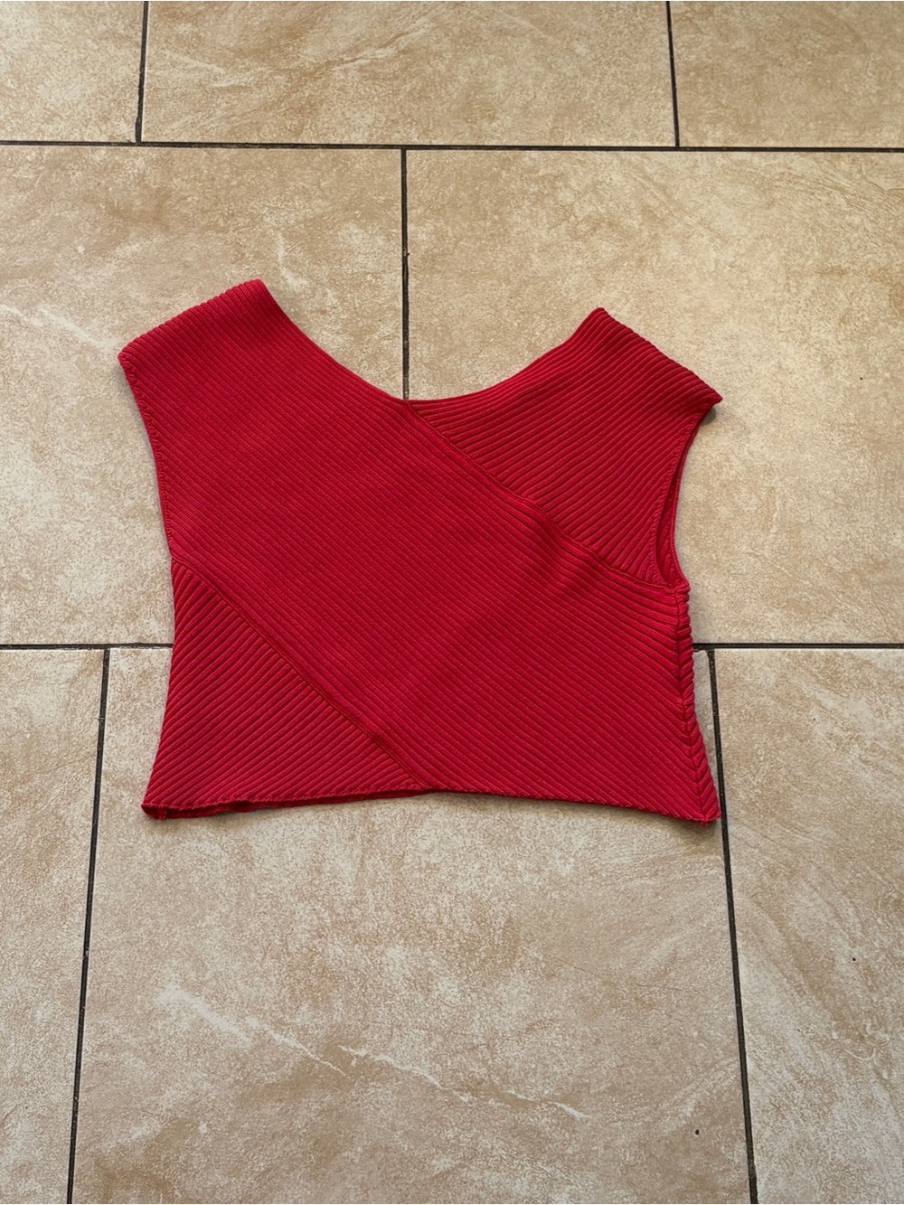 RACHEL Rachel Roy Ribbed Asymmetrical Crop Top - Coral